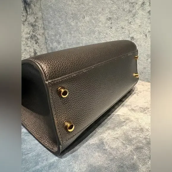 VERSACE VIRTUS CALF LEATHER SMALL BLACK TOP HANDLE BAG - Picture 3 of 6